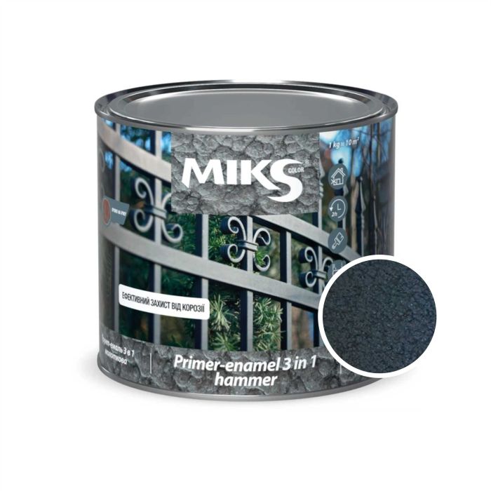 Грунт-емаль 3в1 молоткова ТМ "Miks color" графітна  2.0кг
