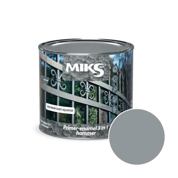 Грунт-емаль 3в1 молоткова ТМ "Miks color" сіра  2,0кг