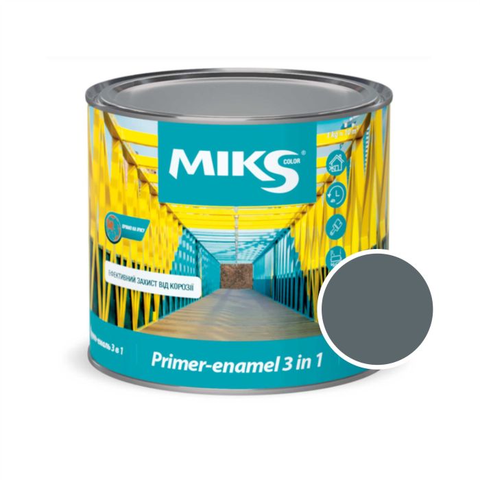 Грунт-емаль 3в1 ТМ "Miks color" графітно-сіра  0,8кг