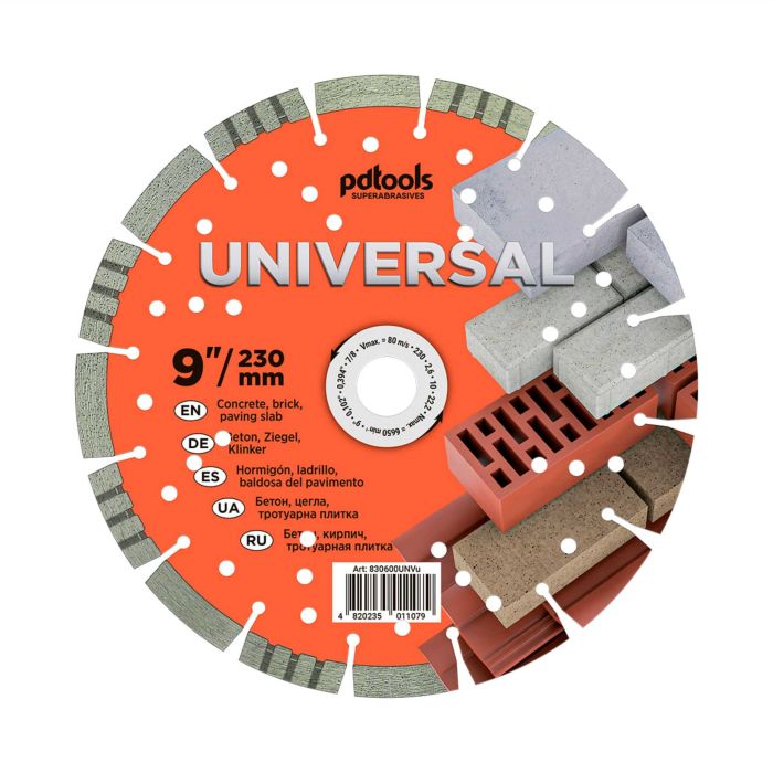 Круг алмазний сегмент PDTools 1A1RSS/C3 230*2,6*10*22,2 Universal арт.830600UNVu