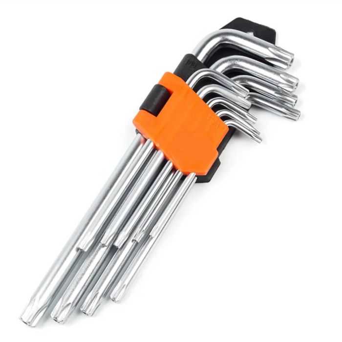 Набір Г-подібних ключів T10-T50 TORX_подовжені_9шт.(10-15-20-25-27-30-40-45-50) CrV