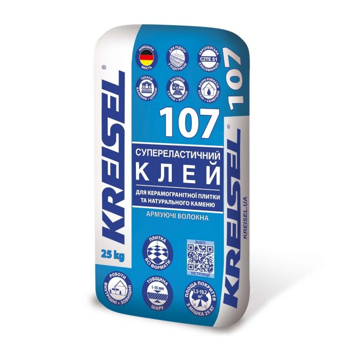 Клей д/плитки_107 Супереластичний клас S1 (25 кг)_KREISEL
