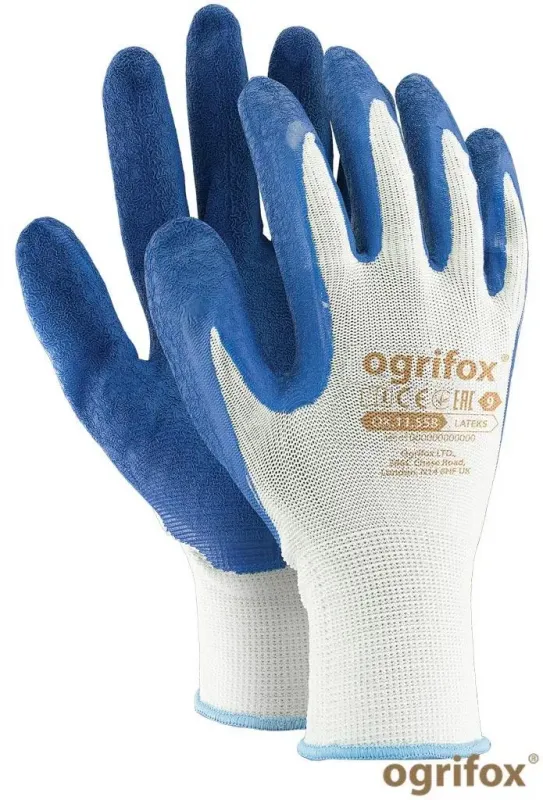 Рукавиці захисні OGRIFOX біло-блакитні латекс 10"