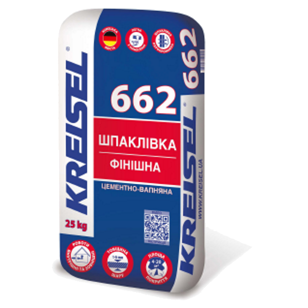 Шпаклівка_662 Цементно-вапняна шпаклівка (25 кг)_KREISEL